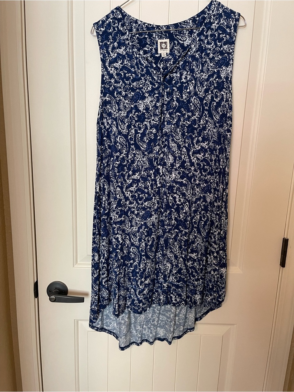Anne Klein Navy and White Paisley Sleeveless Tunic